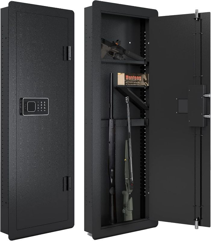 Photo 1 of 45" Tall Wall Gun Safe,Hidden Wall Safes Between the Studs for Home Rifle and Pistols,Gun Safes With Removable Shelf and Ammo Storage Shelf,Large Wall Long Gun Safe for Money Guns Documents Valuables
