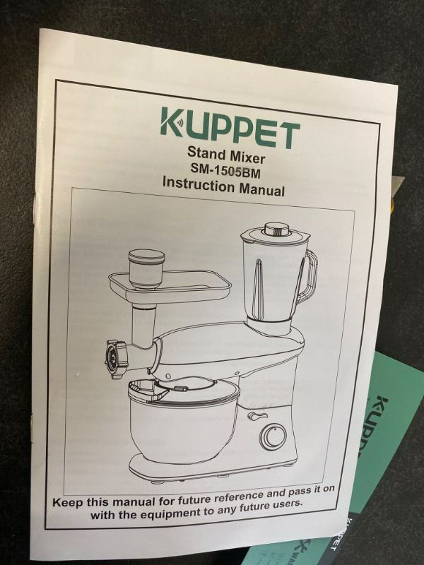 Photo 4 of KUPPET 3 in 1 Stand Mixer, 6 Speed Electric Mixer, Tilt Head Kitchen Mixer with Meat Grinder and Juice Blender, 6 Quarts 850W Food Mixer - White NEW 

