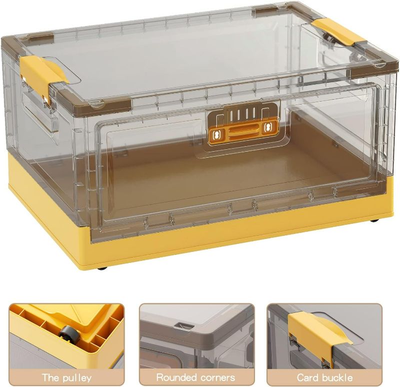 Photo 1 of Storage Bins with Lids,Folding Plastic Storage Bin,48 Quart Collapsible Storage Bins with Wheels,Closet Organizers and Storage,Stackable Storage Bins,Storage boxes for Home,Office,1 Pack-Yellow (20x14") 