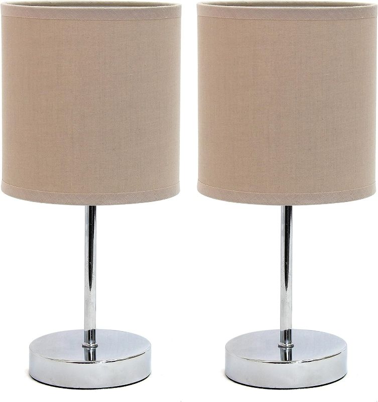 Photo 1 of Simple Designs 2PK Chrome Mini Basic Table Lamp with Fabric Shade NEW 
