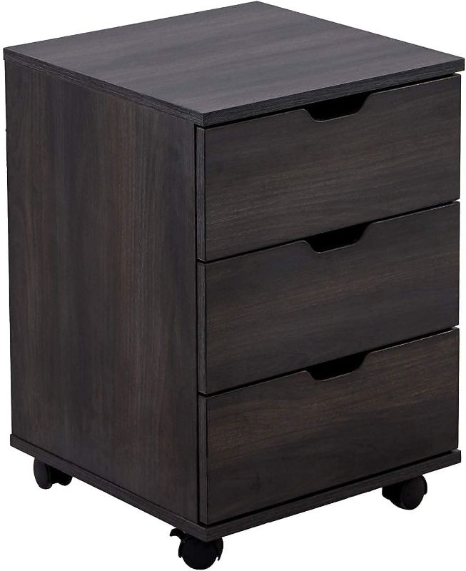 Photo 1 of 3 Drawer Wood Rolling Office Filing Cabinet for Desk (Dark Walnut) NEW 
