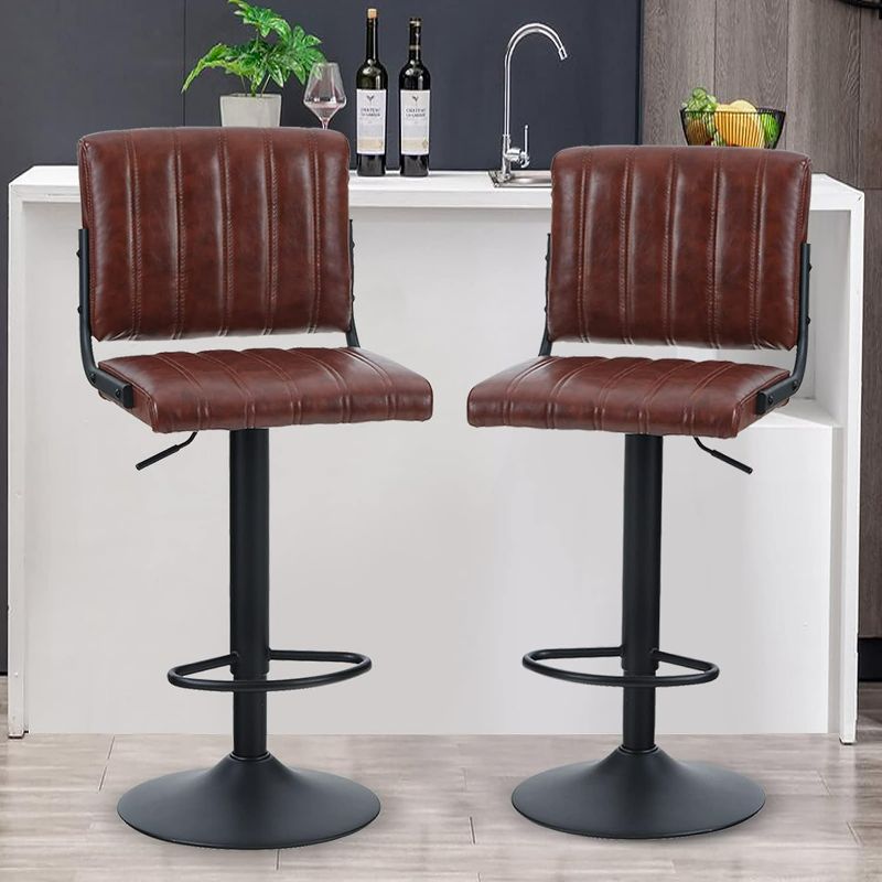 Photo 1 of 1 Piece ALPHA HOME Bar Stools Set of 1 PU Leather Bar Chairs with Back Adjustable Kitchen Height Stools Pub Bistro Bar Counter Height Stools Modern Square Seat Chairs 360°Swivel Stools 300lbs Capacity Black NEW 