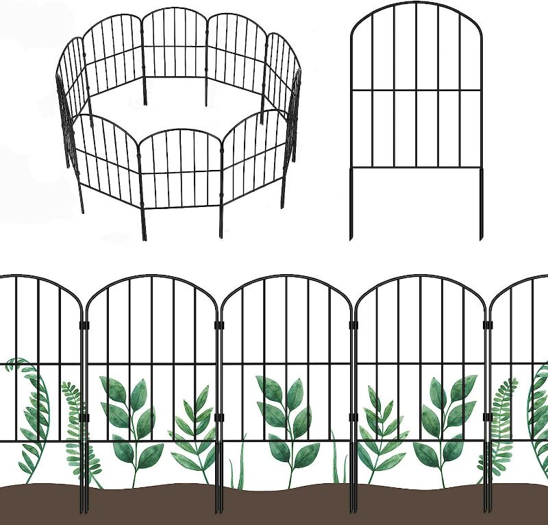 Photo 1 of OUSHENG Decorative Garden Fence Fencing 10 Panels, 10ft (L) x 24in (H) Rustproof Metal Wire Border Animal Barrier for Dog, Flower Edging for Yard Landscape Patio Outdoor Decor, Arched NEW 
