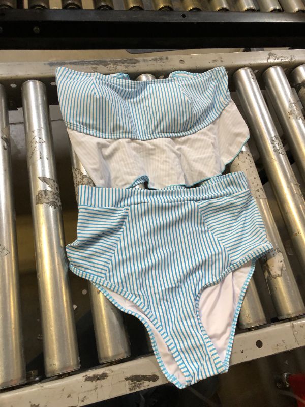 Photo 1 of Blue Two Piece Pinstripe Swimsuit Size Medium 