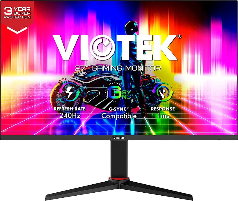 Photo 1 of Viotek GFT27CXB2 27-Inch Gaming Monitor | 240Hz Full-HD 1080p 1ms OD | 99% sRGB & 400 cd/m2 High Brightness | G-Sync-Ready & FreeSync | 2X HDMI, DP, 3.5mm | Adjustable Height, Tilt, Swivel, Pivot
