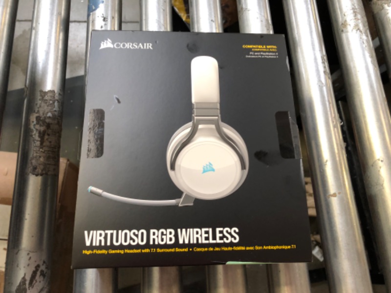 Photo 4 of Corsair Virtuoso RGB Wireless Gaming Headset - High-Fidelity 7.1 Surround Sound w/Broadcast Quality Microphone - Memory Foam Earcups - 20 Hour Battery Life - Works with PC, PS5, PS4 – White, Premium White Headset