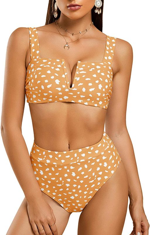 Photo 1 of  Womens Sexy Two Piece Leopard Printed Swimsuits High Waisted High Cut Padded Bikini Set Bathing Suits