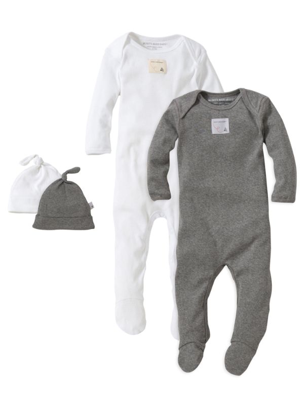 Photo 1 of Burt S Bees Baby Gender Neutral Layette Footed Jumpsuits & Knot Top Hats 4-Piece Gift Set 0-3 MONTHS

