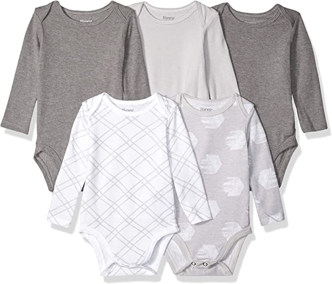 Photo 1 of Hanes Baby Long Sleeve Bodysuit, Ultimate Flexy Bodysuits Boys & Girls, 5-Pack