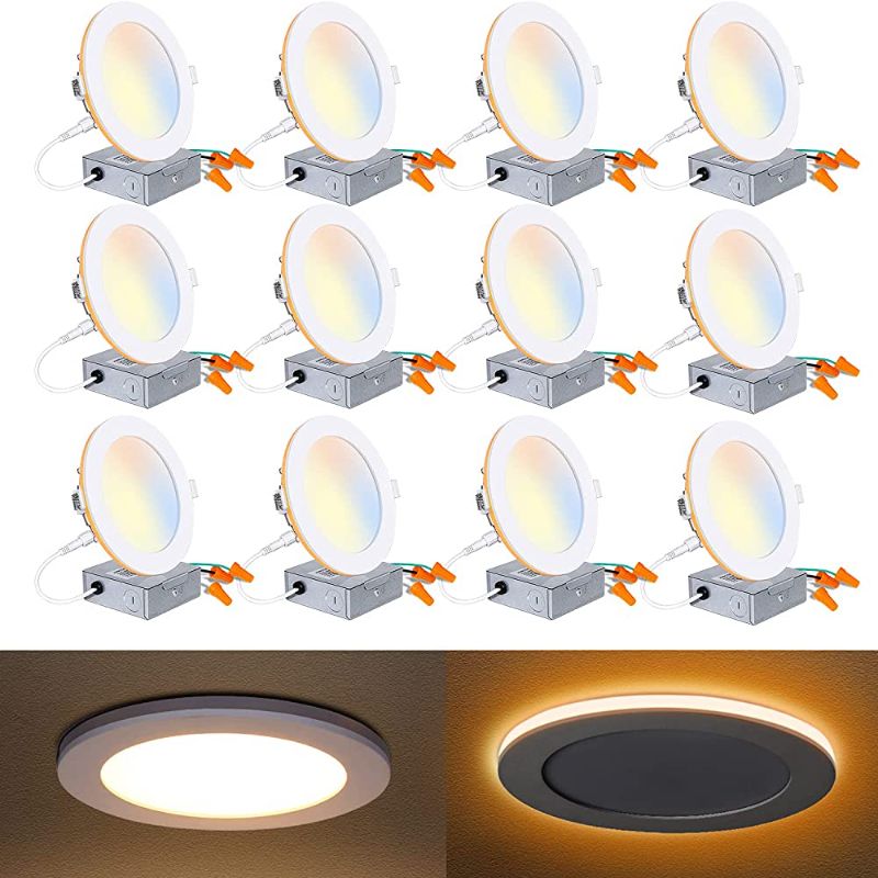 Photo 1 of 12 Pack 6 Inch LED Recessed Ceiling Light with Night Light, CRI90, 14W=100W, 1200lm, 2700K/3000K/3500K/4000K/5000K Selectable, Dimmable Recessed Lighting, Can-Killer Downlight, J-Box Included