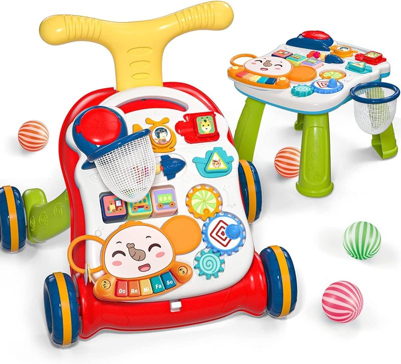 Photo 1 of CUTE STONE Sit-to-Stand Learning Walker, 2 in 1 Baby Walker, Early Educational Child Activity Center, Multifunctional Removable Play Panel, Baby Music Learning Toy Gift for Infant Boys Girls
