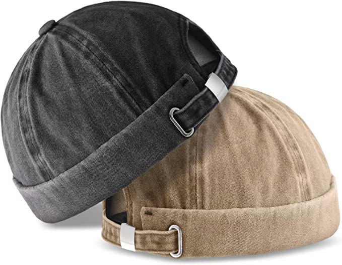 Photo 1 of 2 Pieces Brimless Hats for Men Adjustable Docker Hat Casual No Brim Hat Visor-Less Flip Hat Sailor Skullcap
