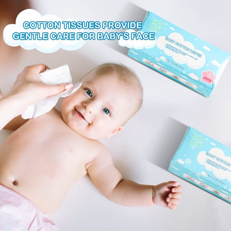 Photo 1 of Dry Wipes - HAPPY BUM Dry Baby Wipes, 100% Cotton Baby Wipes, Unscented Cotton Tissues for Sensitive Skin 100 WIPES(1 PACK)