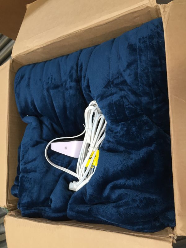 Photo 2 of [5 Year Warranty] WOOMER Electric Heated Throw Blanket, Soft Flannel Fast Heating Blanket with Multi-Color Option, King Size 100"x 90", 10 Heating Levels & 0.5-12H Auto Off, Over-Heat Protection King Size 100" × 90" Navy-sherpa & Flannel