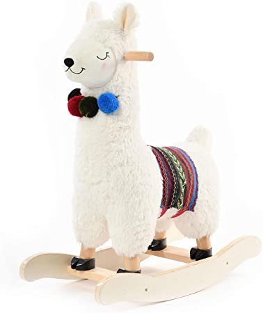 Photo 1 of labebe - Baby Rocking Horse Wooden, Plush Stuffed Rocking Animals White, Kid Ride on Toys for 1-3 Years Old, Llama Rocking Horse for Girl&Boy -  STOCK PHOTO USED AS REFERENCE 