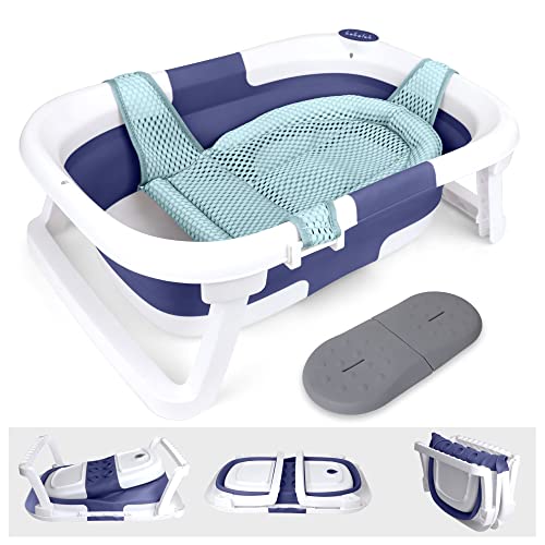 Photo 1 of BEBELEH™ Collapsible Baby Bathtub – Bathtub + Baby tub Cushion + Baby Bath tub Kneeler – Durable Baby Bathtub newborn to toddler 0-24 months – the ultimate travel Baby Bathtub and everyday use! (Blue)