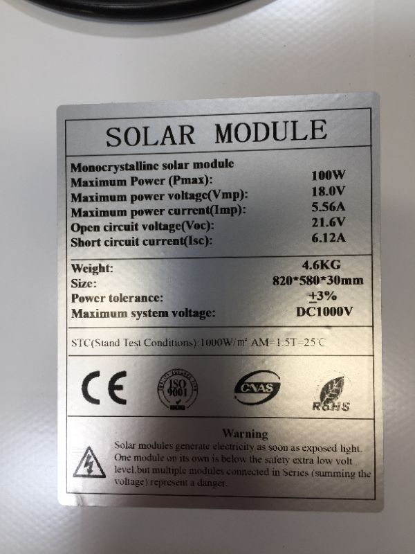 Photo 3 of [Upgraded] 10BB Solar Panels 100 Watts Monocrystalline Solar Panel High-Efficiency Module PV Power Charger 12V Solar Panels for Homes Camping RV Battery Boat Caravan and Other Off-Grid Applications 100Watt