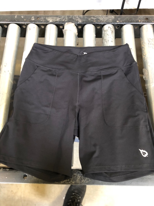 Photo 2 of BALEAF Women's 7" Athletic Long Shorts High Waisted Running Bermuda Shorts with Pockets Black Medium