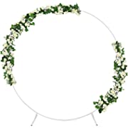 Photo 1 of 8.2 ft Balloon Wedding Arches for Ceremony Circle Backdrop Stand Balloon Arch Stand White Arch Stand for Party Birthday Anniversary Decoration --- Box Packaging Damaged, Moderate Use, Missing Parts

