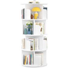 Photo 1 of Aheaplus Rotating Bookshelf, 360 Display Corner Bookshelf for Small Space, 4 Tier Floor Standing Bookcase Storage Rack, Wood Narrow Book Shelf Organizer for Bedroom, Living Room, Study Room, White --- Box Packaging Damaged, Item is New, Item is Missing Pa