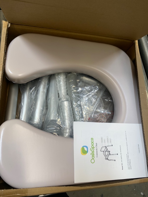 Photo 3 of OasisSpace Stand Alone Raised Toilet Seat 300lb - Heavy Duty Medical Raised Homecare Commode and Safety Frame, Height Adjustable Legs, Bathroom Assist Frame for Elderly, Handicap, Disabled --- Box Packaging Damaged, Item is New, Cut in Item as Shown in Pi