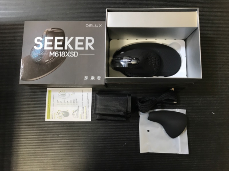 Photo 3 of DELUX Seeker Wireless Ergonomic Vertical Mouse with OLED Screen, BT and USB Receiver, Connect with Up to 4 Devices, Thumb Wheel, 4000DPI, Programmable Rechargeable Silent Mouse(M618XSD-Black)