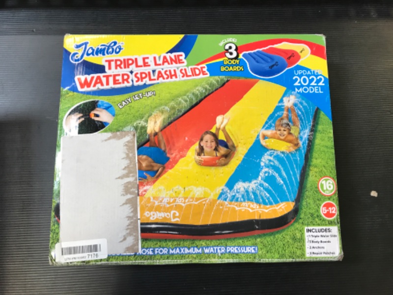 Photo 2 of JAMBO Triple Lane Slip, Splash and Slide (Newest Model) Slip and Slide for Backyards with 3 Boogie Boards | Water Slide Waterslide | 16' Foot 3 Racing Lanes with Sprinklers | Backyard Water Toys Slide Triple Lane Slip Splash and Slide