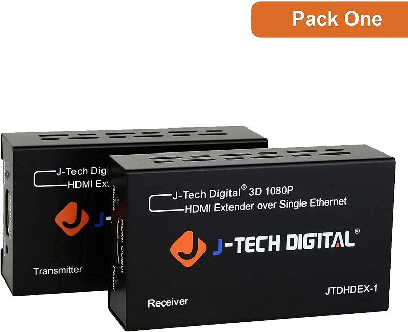 Photo 1 of J-Tech Digital HDMI Extender by Single Cat 5E/6/7 Full Hd 1080P with Deep Color, EDID Copy, Dolby Digital/DTS Bundle with 2 Port Powered Hdmi Super Mini Splitter