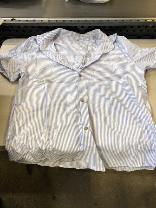 Photo 1 of BLUE/WHITE STRIPED COLLARED BUTTON UP T-SHIRT - XL