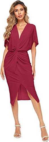 Photo 1 of Floerns Women's Short Sleeve V Neck Twist Front Split Midi Dress - M **RUNS SMALL* 
