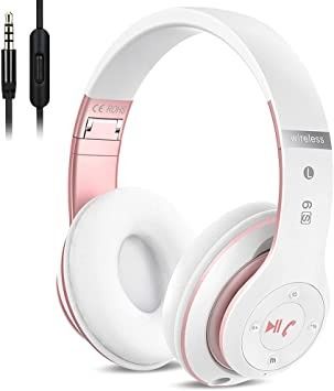 Photo 1 of 6S Wireless Bluetooth Headphones Over Ear, Hi-Fi Stereo Foldable Wireless Stereo Headsets Earbuds with Built-in Mic, Volume Control, FM for Phone/PC (White & Rose Gold)- FACTORY SEALED
