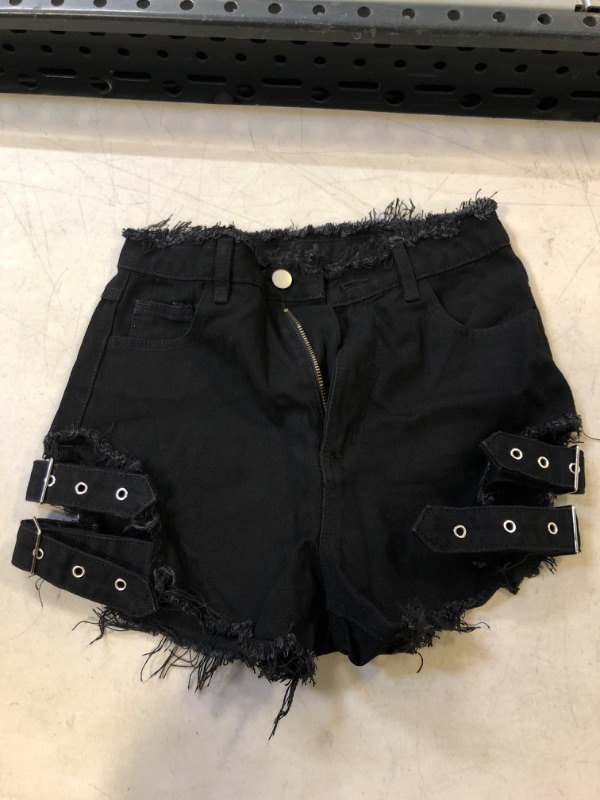 Photo 1 of BLACK JEANS SHORTS WITH STRAP SIDE STYLE - XS