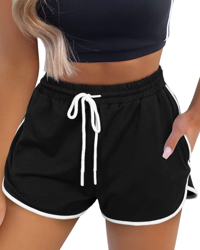 Photo 1 of Aloodor Womens Athletic Shorts Running Dolphin Shorts with Pockets and Drawstring 1-black XX-Large