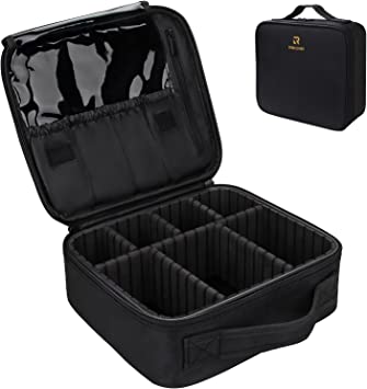 Photo 1 of Relavel Travel Makeup Train Case Makeup Cosmetic Case Organizer Portable Artist Storage Bag with Adjustable Dividers for Cosmetics Makeup Brushes Toiletry Jewelry Digital Accessories Black
