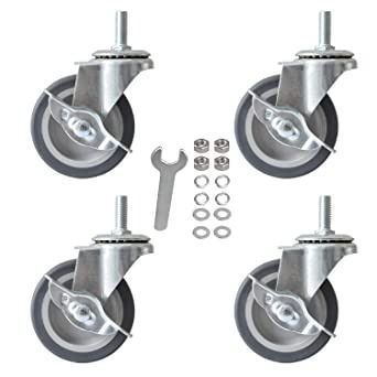 Photo 1 of AAGUT 3 Inch Caster Wheels with Locking Brakes, Rubber Heavy Duty M10 x 1.5" Threaded Stem Industrial Castors Replacement for Workbench,Carts,Furniture,Dolly,Trolley,Set of 4
