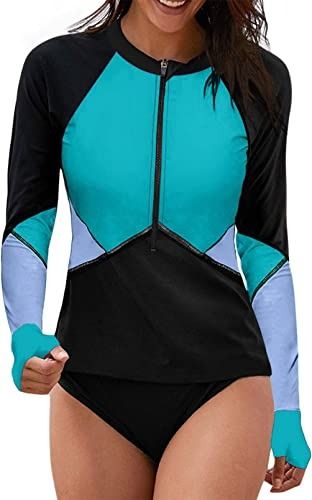 Photo 1 of Aleumdr Women's Long Sleeve Rash Guard Sun Protection Swim Shirt with Zipper Printed Surfing Swimsuit Top - SMALL
