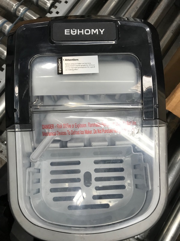 Photo 4 of **USED, MINOR DAMAGE**Euhomy Ice Maker Machine Countertop, 26 lbs in 24 Hours, 9 Cubes Ready in 6 Mins, Self-Clean Electric Ice Maker Compact Potable Ice Maker with Ice Scoop and Basket. for Home/Kitchen/Office.(Silver) 12.59 x 9.64 x 12.59 inches Sliver 