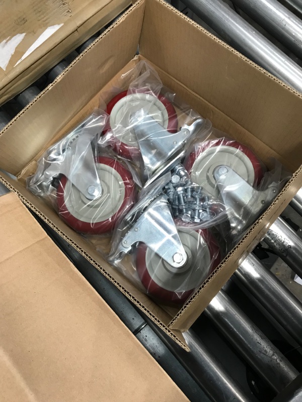 Photo 2 of **MISSING ONE PACK**Casters Set of 4 Heavy Duty - Caster Wheels 5 Inch, CLOATFET Locking Casters, Swivel Casters with Brake (Top Plate), Double Ball Bearing Non Marking Castor Wheels for Cart Furniture Workbench 5" (4Pack Red)