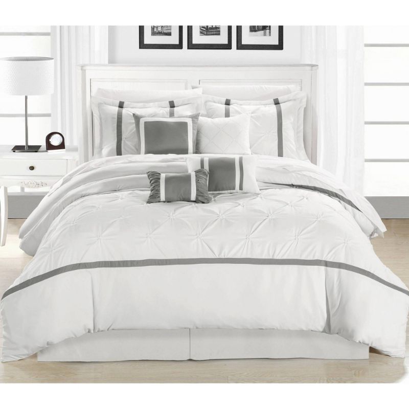 Photo 1 of 127CK107-US Comforter Set - White, Vermont & Silver - King - 8 Piece
