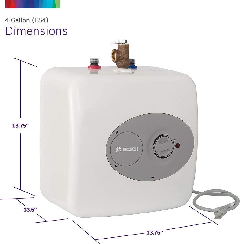 Photo 1 of ***ITEM IS USED***
Bosch Electric Mini-Tank Water Heater Tronic 3000 T 4-Gallon (ES4) - Eliminate Time for Hot Water - Shelf, Wall or Floor Mounted 4 Gallon