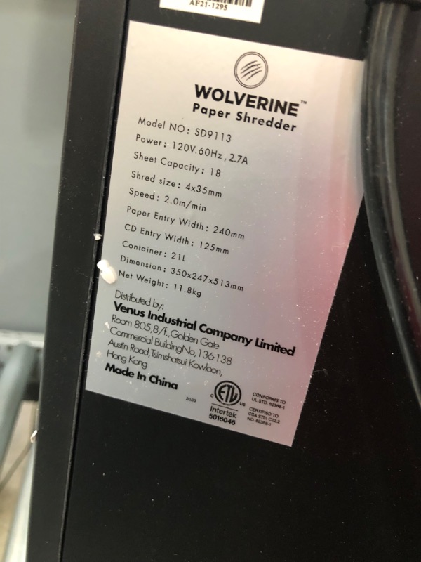 Photo 3 of WOLVERINE 18-Sheet 60 Mins Running Time Cross Cut High Security Level P-4 Heavy Duty Paper/CD/Card Ultra Quiet Shredder for Home Office with 6 Gallons Pullout Waste Bin SD9113(Black ETL)