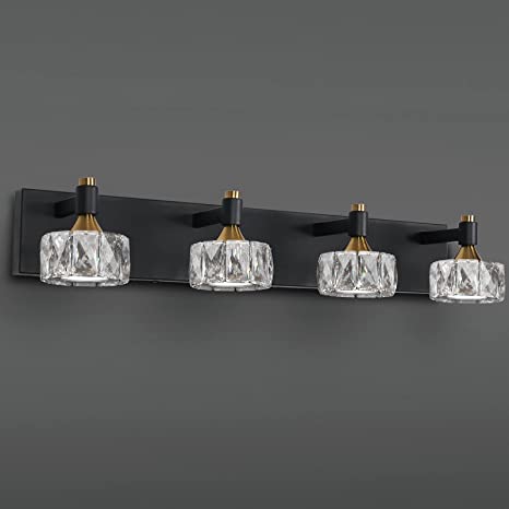 Photo 1 of  *NOT exact stock photo, use for reference*
4-Light Black & Gold Crystal Bathroom Vanity Light Fixture