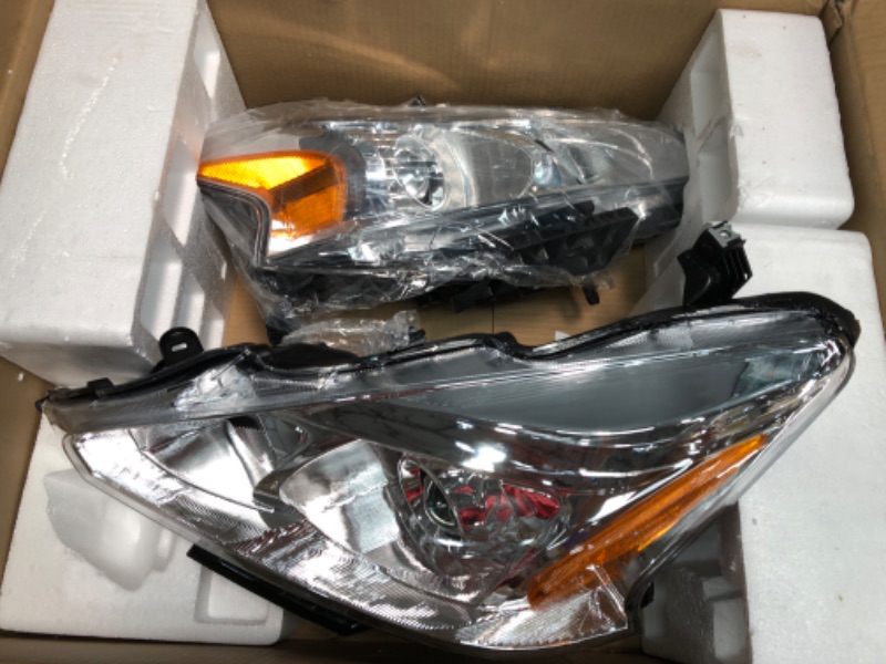 Photo 2 of **New!* ADCARLIGHTS 2013 2014 2015 Nissan Altima Headlight Assembly for 2013-2015 Nissan Altima Only fit 4Door Clear Lens Chrome Housing with Amber Reflector Headlamp Replacement Left and Right Pair
