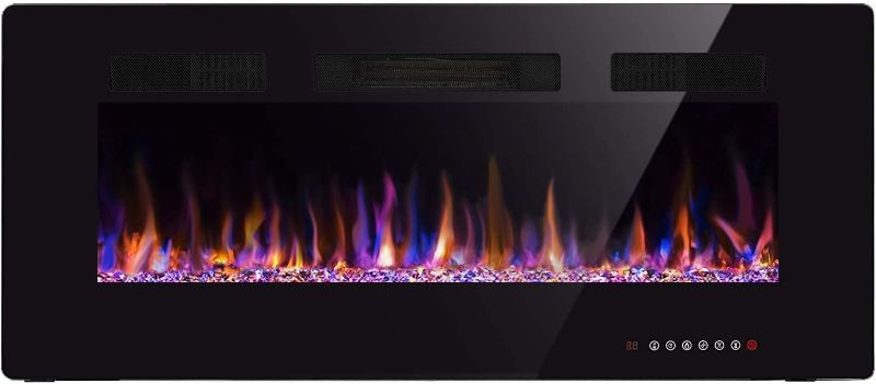 Photo 1 of 42" Electric Fireplace in-Wall Recessed and Wall Mounted 1500W Fireplace Heater and Linear Fireplace with Timer/Multicolor Flames/Touch Screen/Remote Control (Black)
