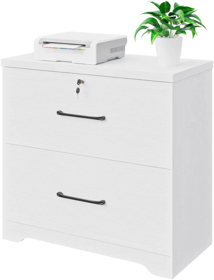 Photo 1 of 2 Drawer Wood Lateral File Cabinet with Lock, Home Office Storage Filing Cabinet with Anti-Tilt Mechanism with 8 Hanging Bars for Letter/Legal Size Heightened Drawer Side (White)