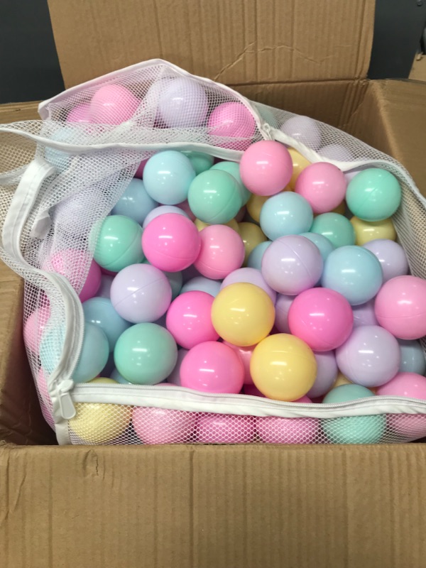 Photo 3 of Amazon Basics BPA Free Crush-Proof Plastic Ball Pit Balls with Storage Bag, Toddlers Kids 12+ Months, 6 Pastel Colors - Pack of 400 6 Pastel Colors 400 Balls