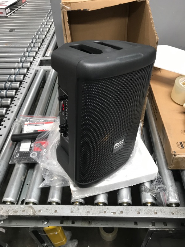 Photo 2 of Pyle Portable Bluetooth PA Speaker-240W 8” Rechargeable Indoor/Outdoor BT Karaoke Audio System-TWS, Party Lights, LED Display, FM/AUX/MP3/USB/SD, 6.5mm in, Carry Handle-Wireless Mic, Remote Control 8 inch