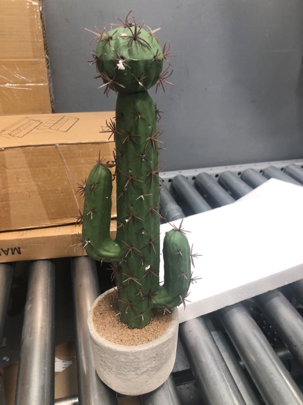 Photo 1 of MyGift 16 Inch Artificial Fake Cactus Saguaro Plant in Cement Planter Pot, Southwest Decor Indoor Faux House Plant