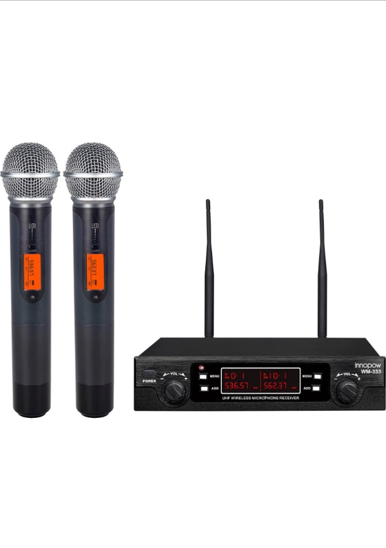 Photo 1 of ***Stock photo is for reference, see pictures, unable t o test ite, no power cord.***
innopow 200-Channel Wireless Microphones System, Dual UHF Metal Cordless Mic Set, Auto Scan, Long Range 200-240Ft,16 Hours Use for Karaoke Singing, Church, 2022 