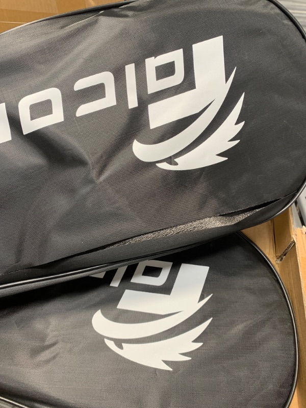 Photo 3 of Used / missing parts / minor cut Falconz Badminton Set - 4 Graphite-Glass Fiber Rackets (80g-84g), 12 Goose Feather Shuttlecocks and 2 Racket Bags